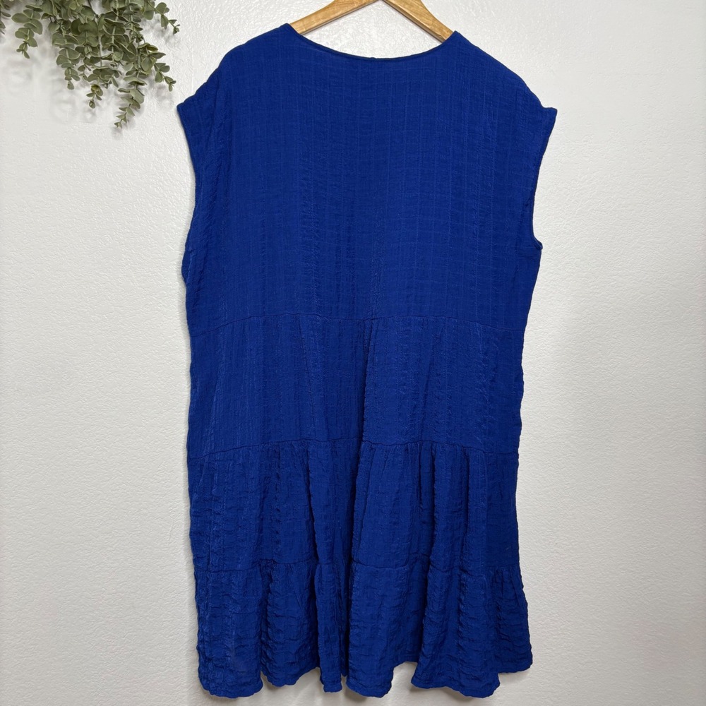 Knox Rose Royal Blue Crinkle Gauze Tiered Sleeveless Babydoll Mini Dress XL - Picture 7 of 7